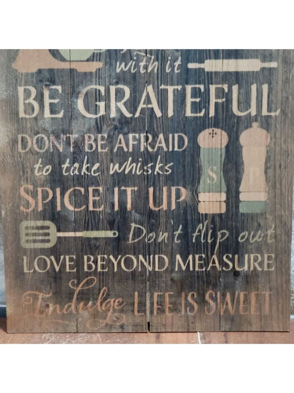 P Graham Dunn Kitchen Rules Distressed Wood Pallet Wall Art Sign Plaque 24x14